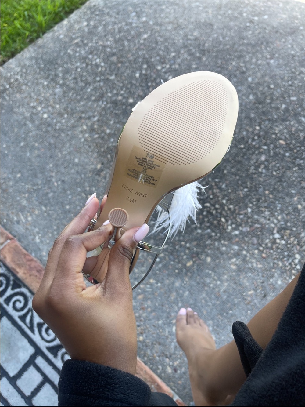 Feather Trim White Slingback Heels - Women's Dress Sandals - Nine West - Picture 6 of 7